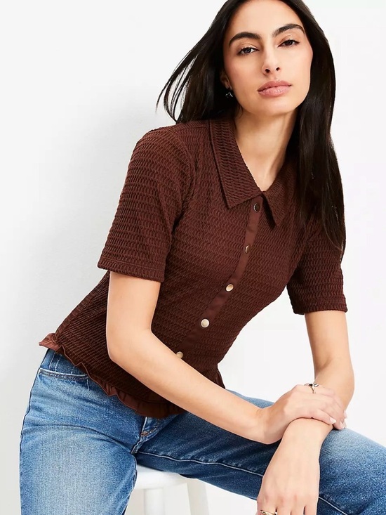 LOFT Tops - LOFT NWT Smocked Ruffle Hem Shirt Size Small